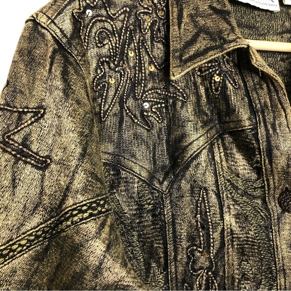 Flashback bronze crochet, embroidered sequin detail button down closure jacket - Picture 3 of 10
